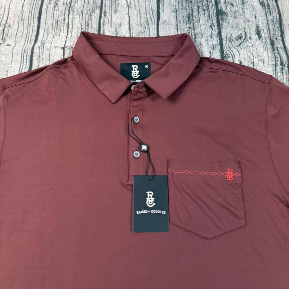 NWT Raised By Coyotes Shirt Mens XL Maroon Stitch Pocket Golf Polo Texas Western - Picture 3 of 9